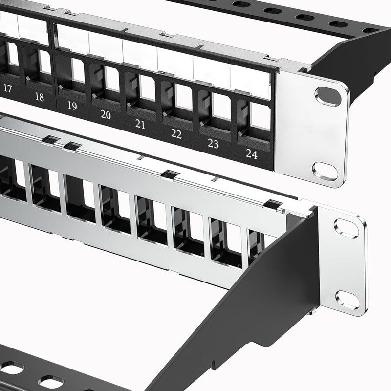 Jadaol 19” 1U Shielded Blank Patch Panel, 24-Port Rack Mount Keystone Panel for Cat6/Cat6a, HDMI, Coax, Fiber & Audio – Metal Frame (No Keystone Jacks Included) - Image 1